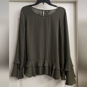 a.n.a Dark Olive Ruffle Blouse